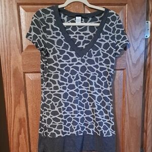 Vanity Charcoal and Light Gray Animal Print V-Neck Top